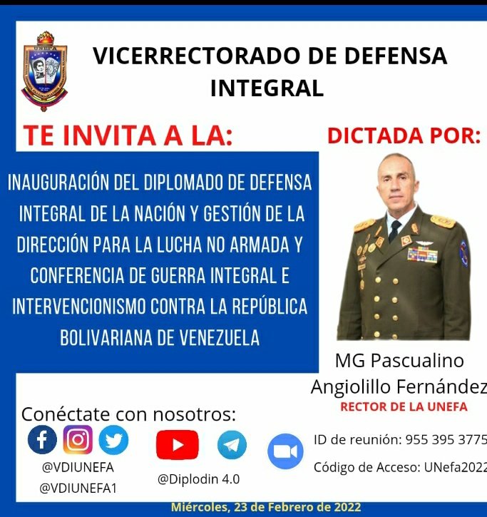 ComproticUnefa's tweet photo. #AHORA la @Unefa_VEN sigue en la defensa de la Nación, Hoy  Inaugura el Diplomado de Defensa Integral de la Nación y Gestión de la Dirección para la Lucha No Armada y Conferencia de Guerra Integral e Intervencionismo contra la República Bolivariana de Venezuela @angiolillofp https://t.co/aJdDEM10I3
