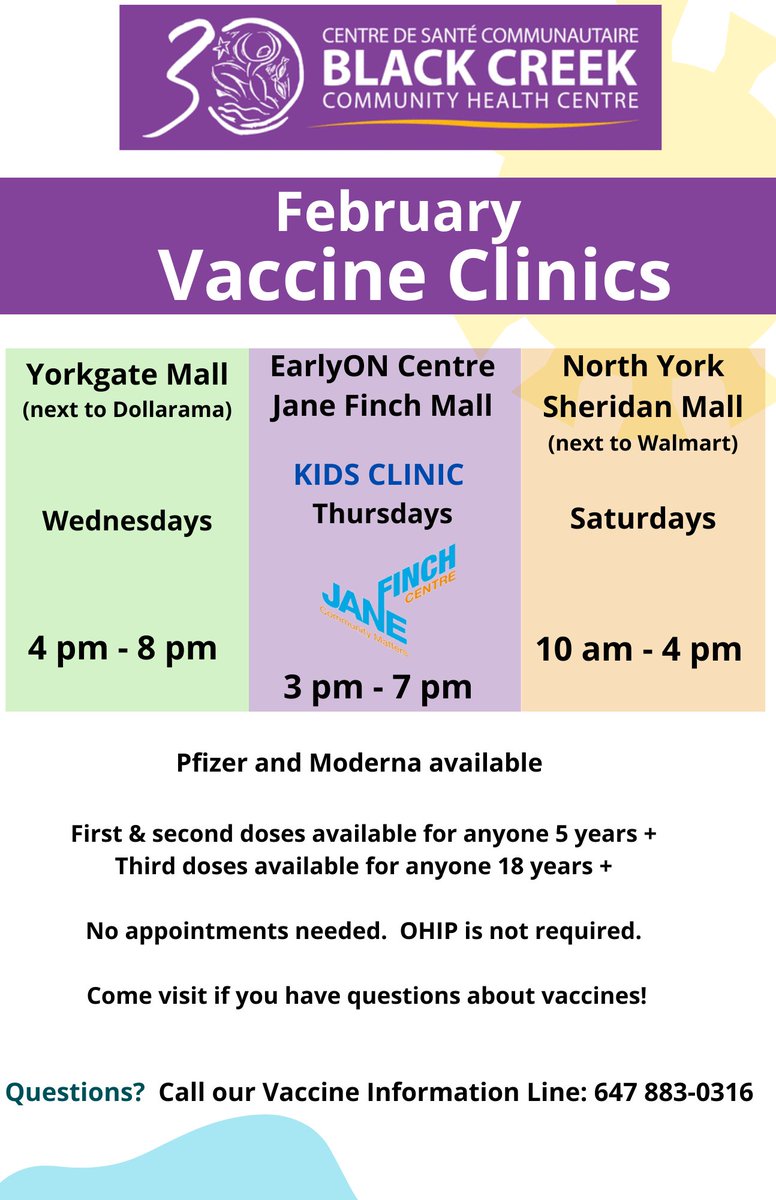 Tonight! Vaccine Clinic @Blackcreekchc @YorkgateMall from 4 pm - 8 pm. Come get your first, second or third dose. <a href="/VaxHuntersCan/">Vaccine Hunters Canada</a>