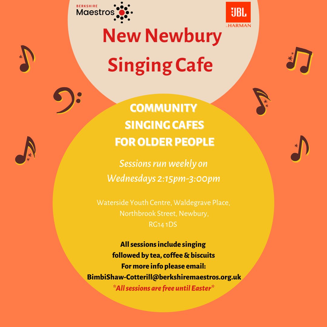 We have a new Singing Cafe for older people in Newbury starting next Wednesday 2nd of March at <a href="/Waterside_BY/">Waterside Centre Newbury</a>! Every session involves singing and a chance to have some refreshments!☕🎵

These sessions are free until Easter😀

#newbury #singingcafe #community #watersidecentre
