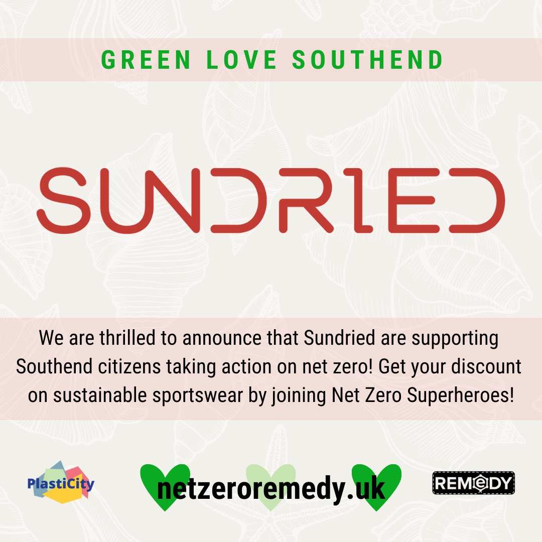 ✨ We are thrilled to announce that <a href="/sundried/">Sundried</a> are supporting Southend citizens to take action on #NetZero.

🎁 Treat yourself &amp; grab a discount of their fabulous sustainable sportswear by becoming a #NetZeroSuperhero!

🦸‍♂️ Visit netzeroremedy.uk/net-zero-super… to sign up.