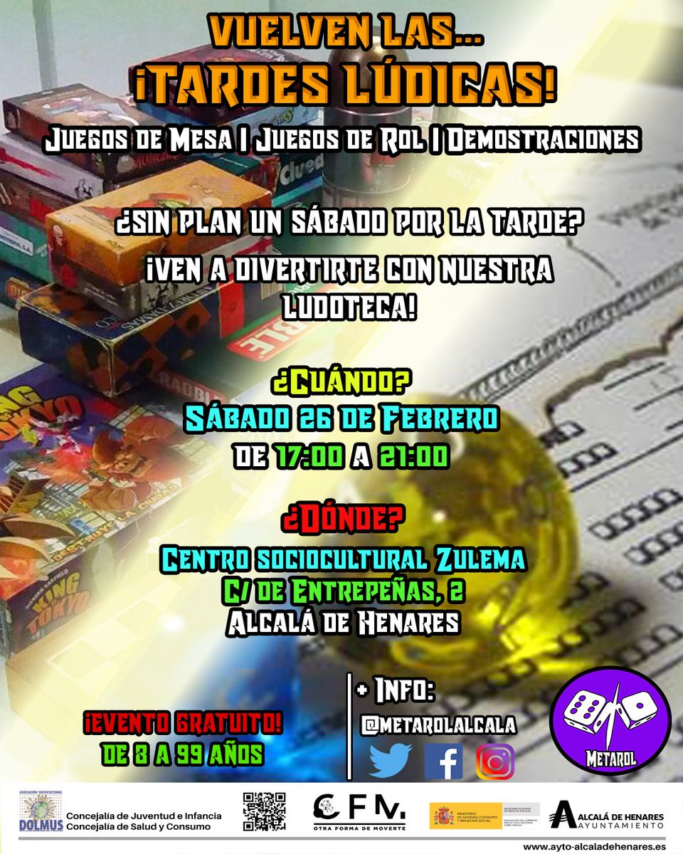 Primera tarde lúdica del año con <a href="/OFMALCALA/">Otra Forma de Moverte</a> . Este sábado a partir de las 17:00 estaremos en la biblioteca del CC. Zulema (1ª planta). Juegos de mesa y lo que surja. ¡Os esperamos!

Inscripciones: linktr.ee/otraformademov…