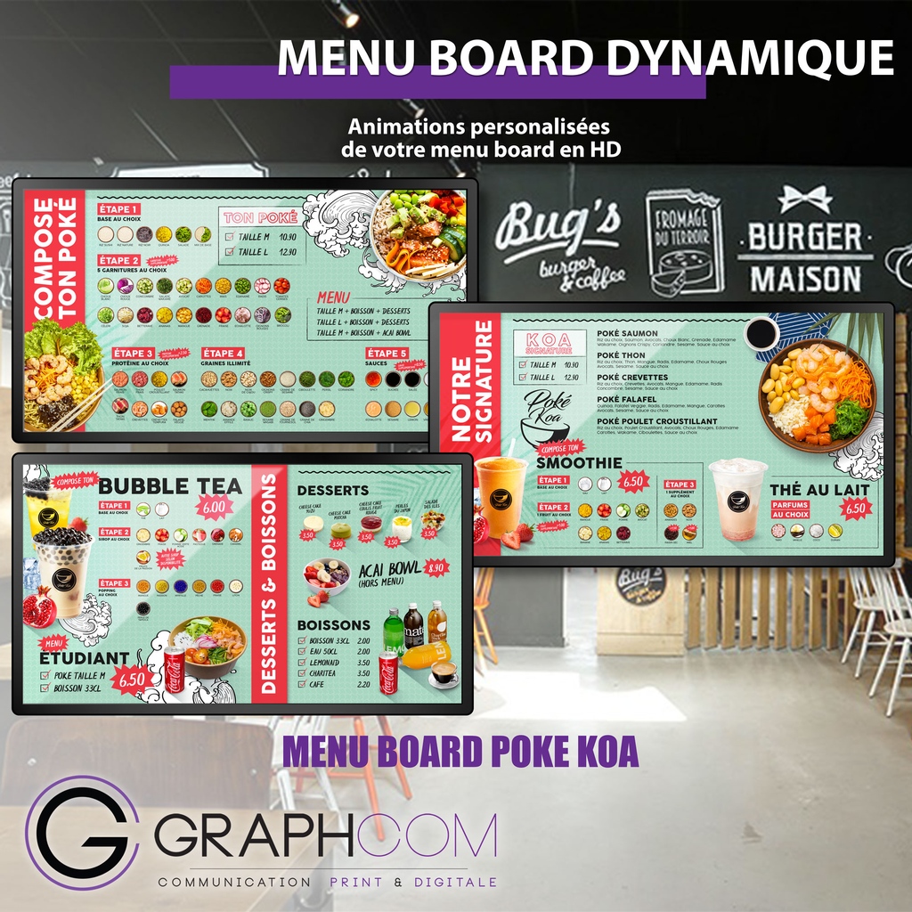 GRAPHCOM92's tweet photo. Nos magnifiques menus boards personnalisés pour @poke_koa_paris 😍

#MenuBoard #Graphcom #MenuBoard #Design #GraphicDesign https://t.co/rYSHBQj1QO