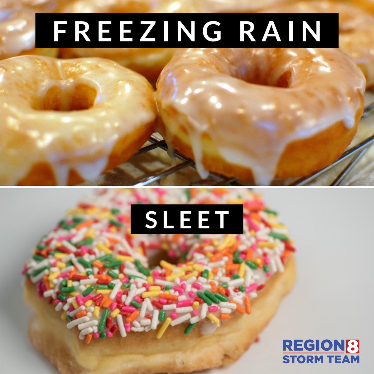 ryanvaughan's tweet photo. ⚠️ Freezing rain falls as liquid and freezes on contact, creating a glaze of ice.
⚠️ Sleet falls as pellets of ice. It bounces and accumulates.
⚠️ Freezing rain causes power outages and tree damage.
⚠️ Sleet accumulates on roads easier and typically causes more travel problems. https://t.co/fw0ji1CEyr