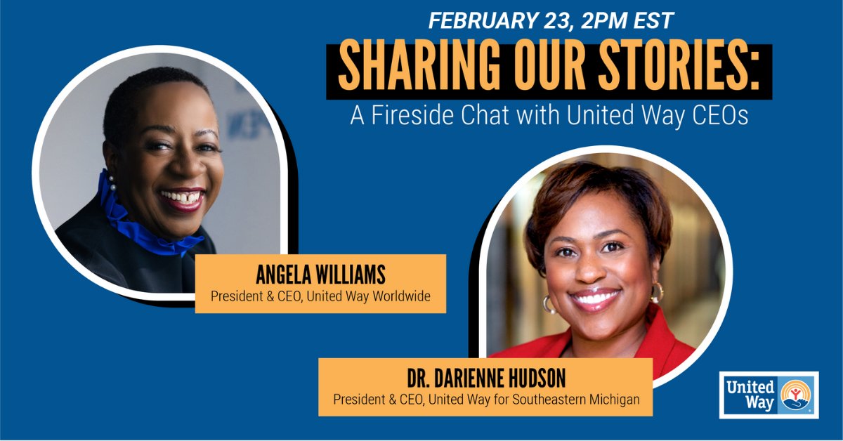 KyDuBuc's tweet photo. Tune in today as @UnitedWay CEO Angela Williams and 
@UnitedWaySEM CEO Dr. Darienne Hudson share their experiences as the first Black, female CEOs of their respective organizations and reflect on the people and events that shaped their journeys. 
REGISTER: https://t.co/7qbp3k5hWQ https://t.co/Lbk615XSPf