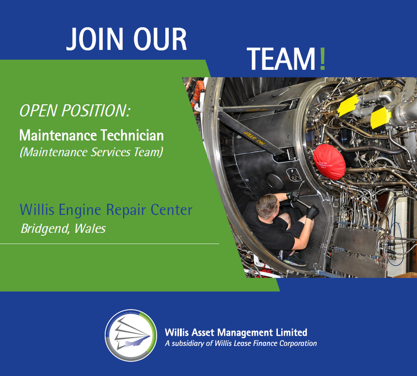 WillisAsset's tweet photo. Looking for your next #career move? We are currently recruiting for a Maintenance Technician to join our Maintenance Services team in Bridgend, Wales (UK). For full details including job description and how to apply, visit https://t.co/evFH4BfEW4. #AviationJobs #Job #Recruiting https://t.co/7V65b8f7MK