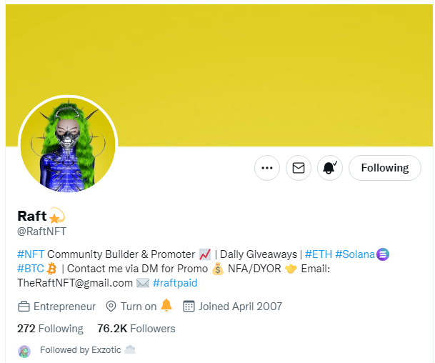 CryptoLordHQ's tweet photo. @chitaglorya__ @RaftNFT @ExzoticNFT Done!! Thank you so much for the giveaway🙏🏻 I hope I can win!!! https://t.co/cQx9ibfWer