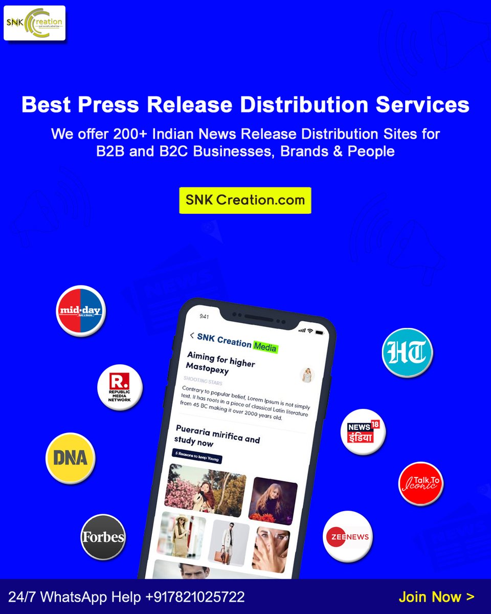 snk_creation's tweet image. Best Press Release Distribution Services India: We offer 200+ Indian News Release Distribution Sites for B2B and B2C Businesses, Brands &amp;amp; People!!! #PRServices #PressReleaseDistributionServices #SnkCreation #PressReleaseIndia #PressReleaseAgencyIndia #PressReleaseCompany
