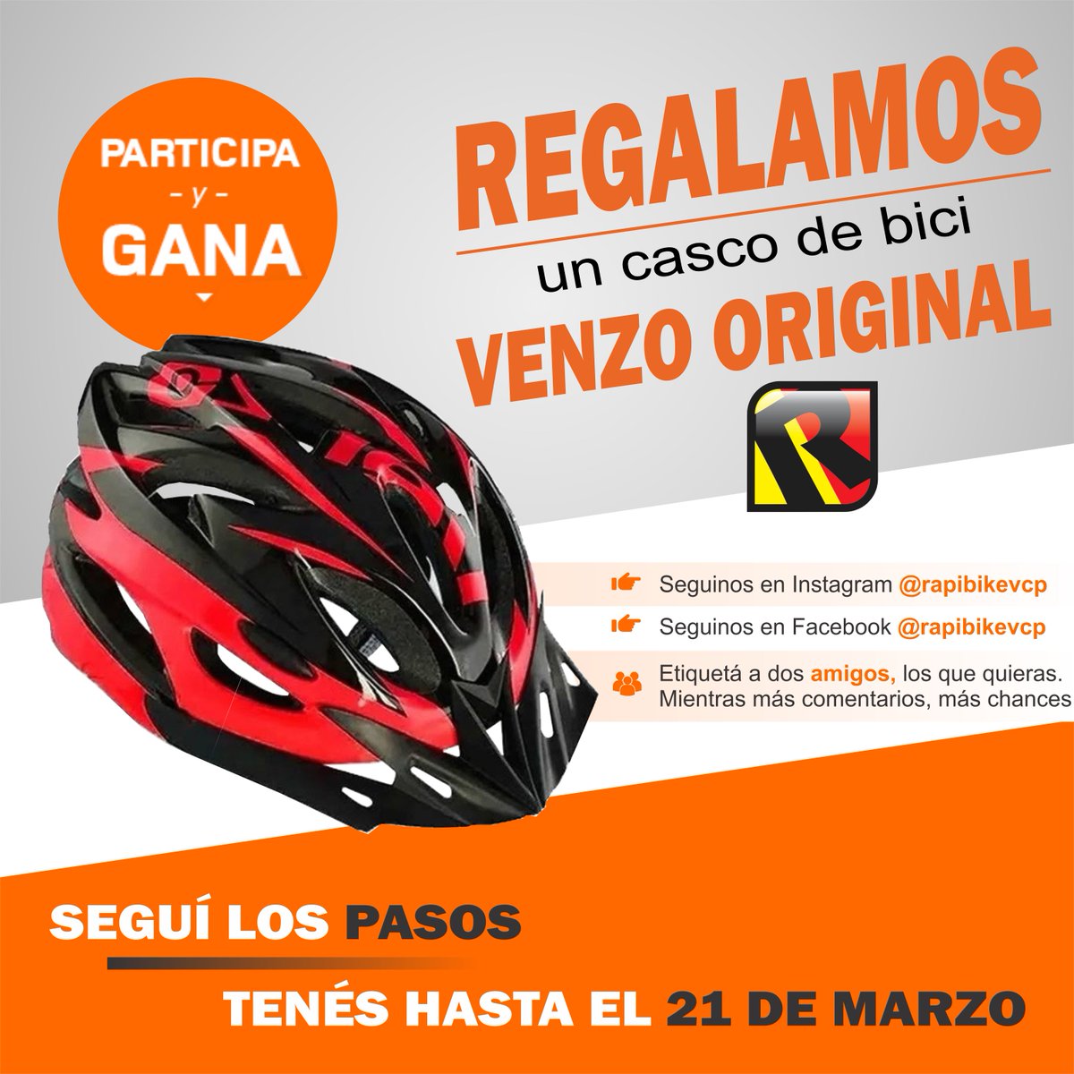 rapibikevcp's tweet photo. En Rapibike te regalamos un casco venzo ORIGINAL.
🤔¿Cómo participar?
Ingresa a nuestro Instagram y segui los pasos
Aca te dejamos el link para que participes!🍀
https://t.co/ovmdQp7mIF https://t.co/1o3AIryPCU