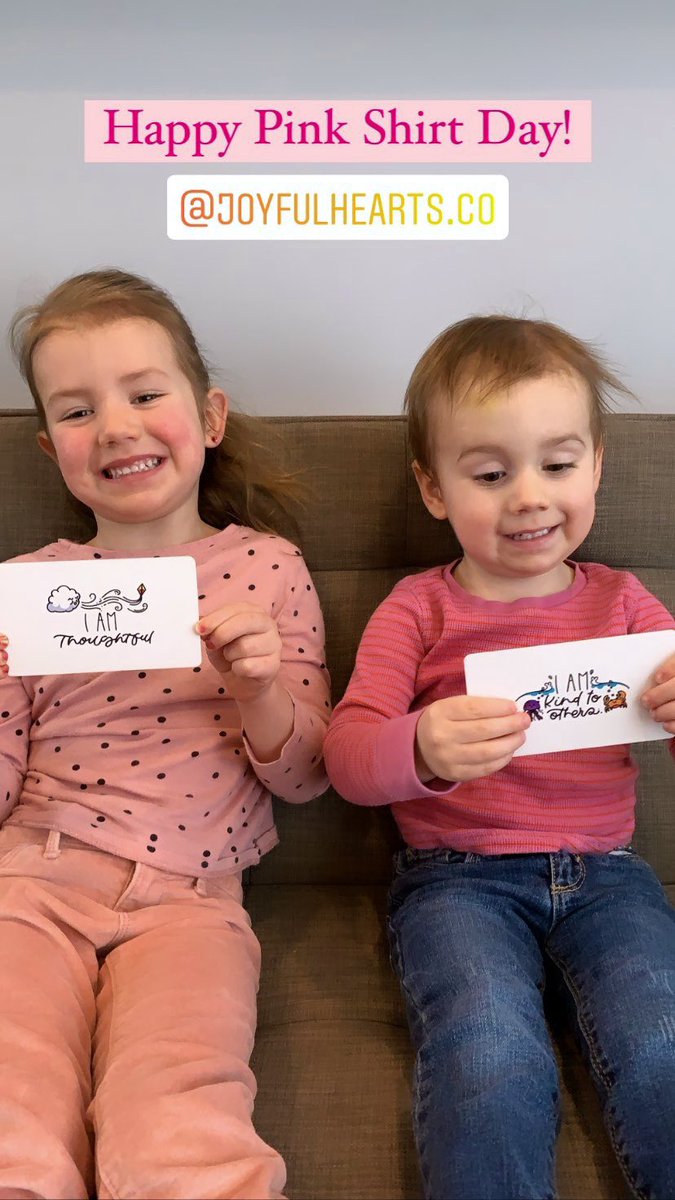 We will be celebrating #PinkShirtDay tomorrow at school due to the snow day, but these loves wanted to encourage everyone to be kind and thoughtful today and everyday!💕💗
