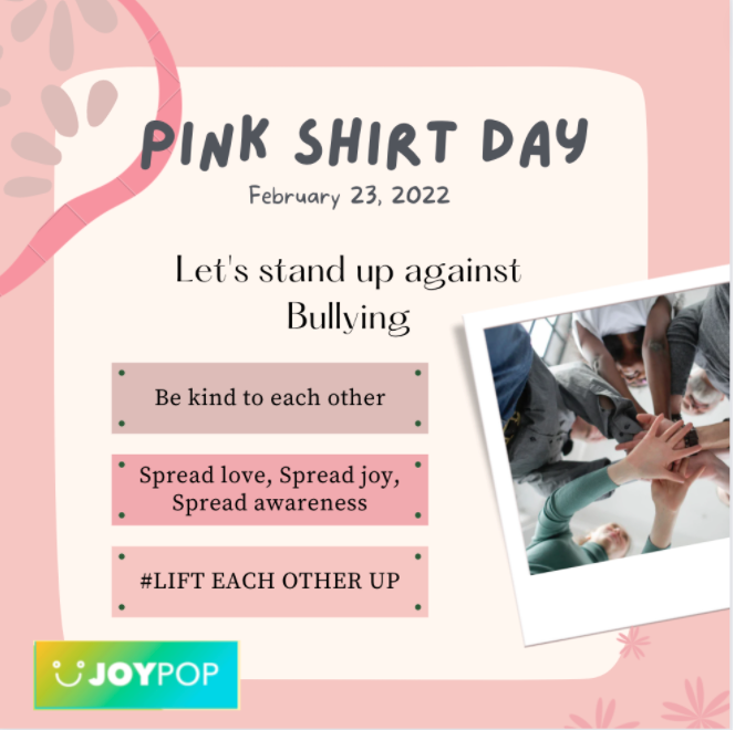 #PinkShirtday is #antibullyingday. We wear #pinkshirts in #solidarity with those impacted by bullying. It started in Canada when 2 students stood up for a male student being bullied for wearing pink. <a href="/JoyPop/">joypop</a> supports #kindness &amp; #compassion 
linktr.ee/JoyPopApp <a href="/DrWekerle/">Dr.Christine Wekerle</a>