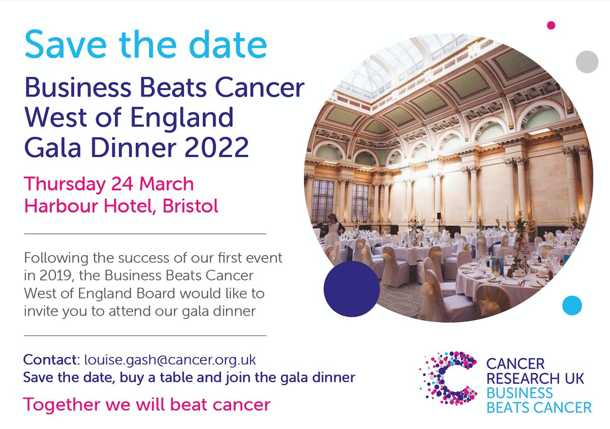Business Beats Cancer Bristol (@bbc_bristol) on Twitter photo We are hosting a Gala Dinner, to #fundraise for a cause that affects so many of us and our families, and celebrate the current research done in the West of England into the #prevention and #treatment of #cancer. Book your place today by contacting lousie.gash@cancer.org.uk. We are hosting a Gala Dinner, to #fundraise for a cause that affects so many of us and our families, and celebrate the current research done in the West of England into the #prevention and #treatment of #cancer. Book your place today by contacting lousie.gash@cancer.org.uk.