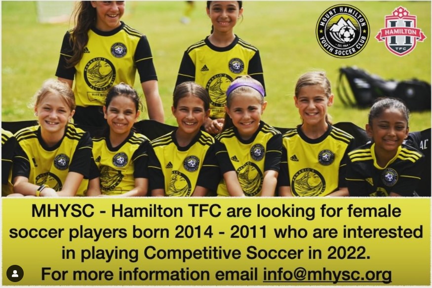 HamiltonSoccer's tweet photo. Are you a female player who was born between 2014 and 2011 who is looking to play Competitive Soccer in a program that will develop you both as a person and player? If so, our Academy program is for you.
For more info email info@mhysc.org
#MHYSC #HamTFC #Academy #Hamiltonsoccer https://t.co/X2gnjQNm9R