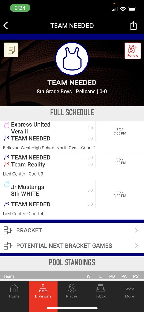 FREE 8th grade boys Bronze division spot is available- schedule is below.
Contact Kevin asap at (402) 208-7536 if you want the spot. First come/First serve