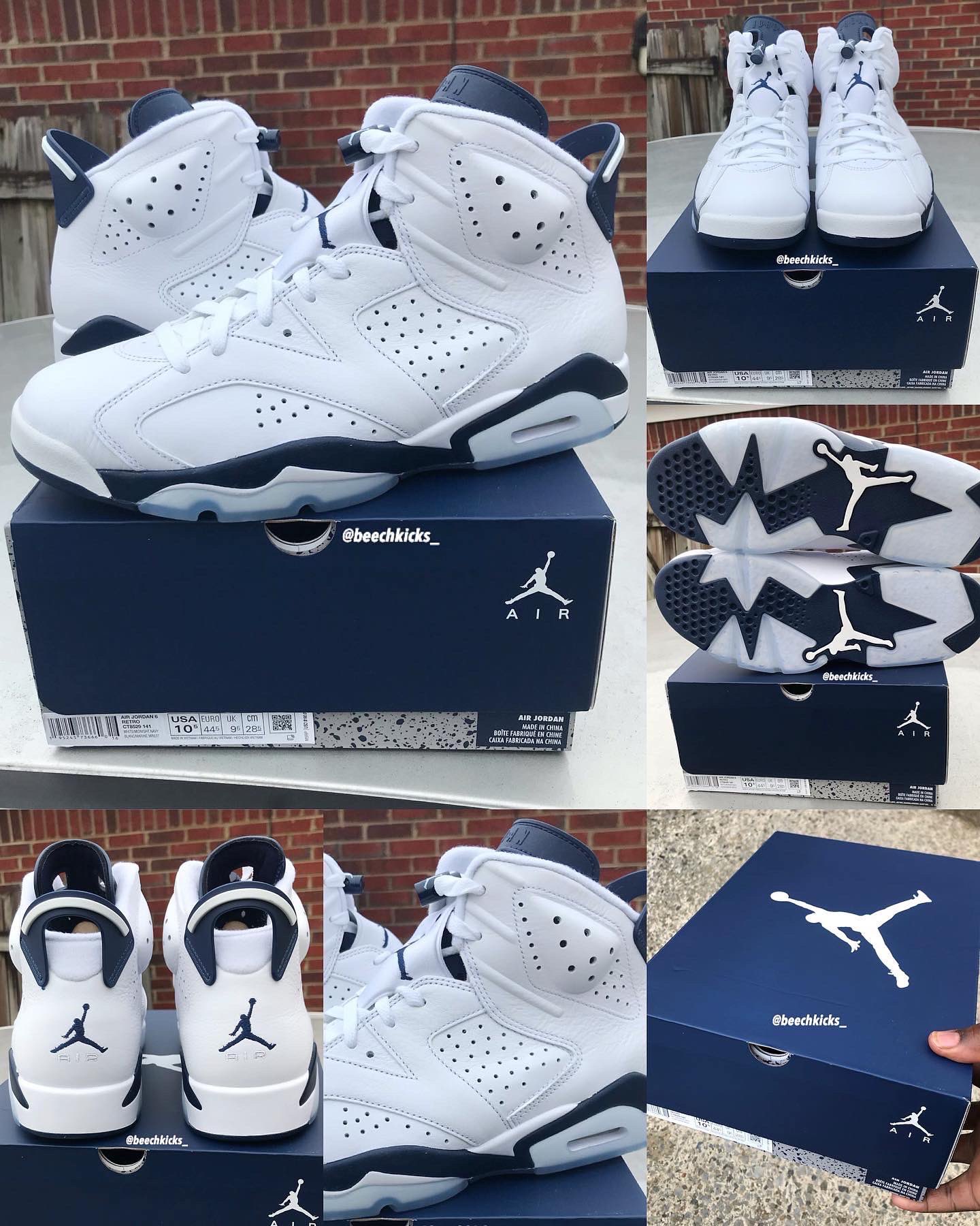 Navy blue and white jordan 6 top
