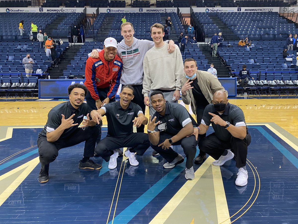 MonmouthBBall's tweet photo. On a historic night, we had guys in the building that put in on a lot of wins. 

#FlyHawks https://t.co/T1p7SkyJ8t