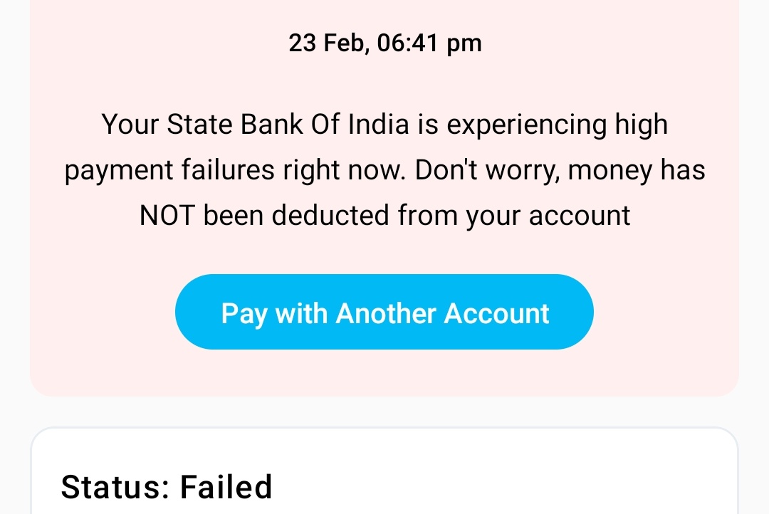 __Prakhar__'s tweet photo. Throughout the day facing problem in UPI payments, it happens very often in SBI accounts.
Very disappointing and disgraceful,
How can we talk about cashless India like this.
@TheOfficialSBI https://t.co/JzIvZHaaNV
