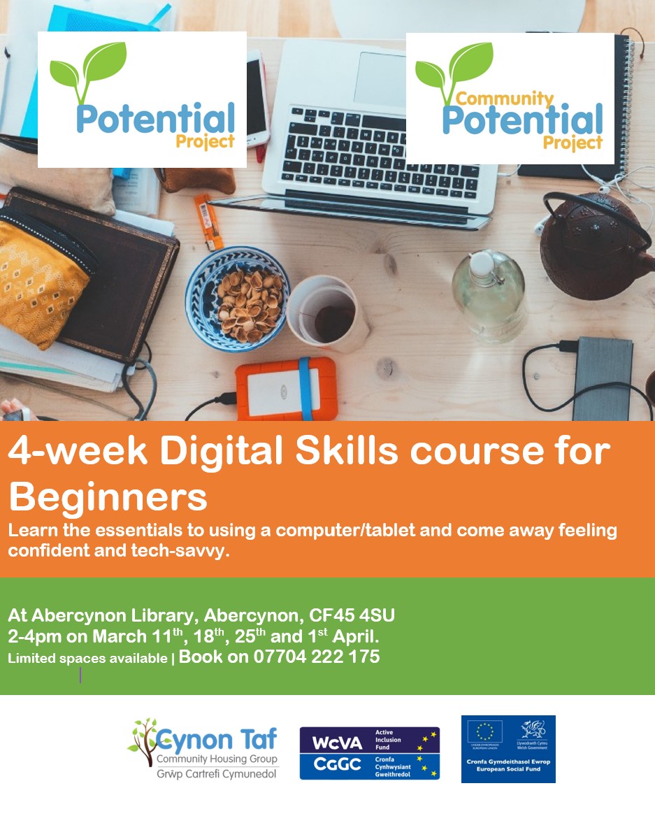 potential_CTCHG's tweet photo. 📢Digital skills Course in Abercynon Library📢

💻4 week course #free to anyone aged 25+ and  unemployed for 12+ months in RCT.

📅Starting March 11th from 2-4pm

Limited space available | call 07704 222 175 to book

#GetRCTOnline #Digitalinclusion
@WCVA_AIF
#EUfundsCymru https://t.co/IS4Nnajqpk