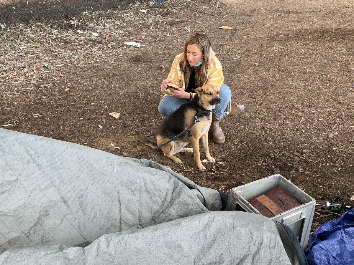 helpinRIVcoPETS's tweet photo. @TanyaTorno of @RivcoCoC interviews a man experiencing homelessness along Highway 91 near La Sierra Avenue. (His dog’s name is Ruby.) #HomelessPointInTime Count. @RivCoNow https://t.co/nVr1cB3T5E