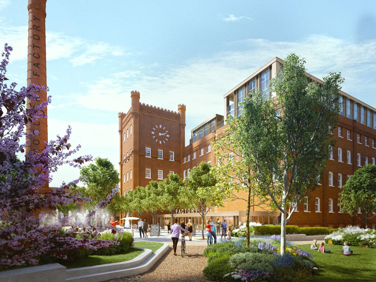 GrimsbyDocks's tweet photo. The former #HorlicksFactory currently undergoing mixed-use redevelopment in Slough, delivering up to 1,300 new homes and creating a new neighbourhood with resorted heritage buildings rooting the scheme in its historic context. #factoryconversion https://t.co/53oUYNRRXd