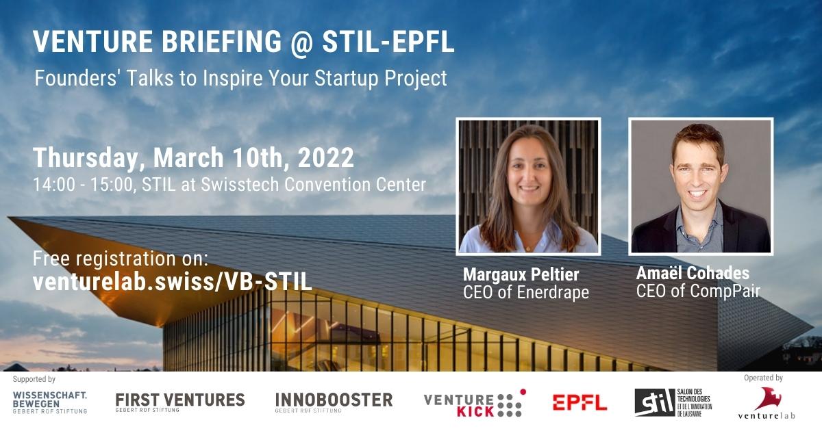 How to build your own startup, and get it financed: learn it from founders Margaux Peltier, CEO of <a href="/enerdrape/">Enerdrape</a> , and Amaël Cohades, PhD, CEO of <a href="/CompPairTech/">CompPair Technologies</a> . Join us at the <a href="/STIL_officiel/">STIL</a> for the Venture Briefing on March 10: venturelab.swiss/VB-STIL
#VentureBriefing #STIL #EPFL