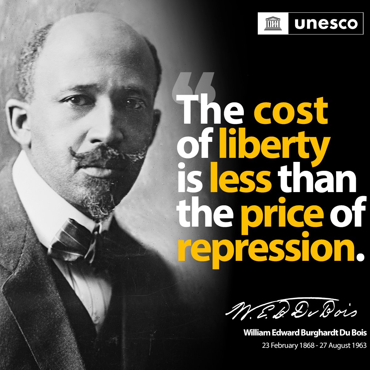 UNESCO's tweet photo. #OnThisDay in 1868 W.E.B. Du Bois was born. 

Today we celebrate the life &amp; legacy of @NAACP co-founder. Du Bois dedicated his life to the fight for justice and equality for African Americans &amp; African descent around the globe.

📰https://t.co/964WuS0y3d #BlackHistoryMonth https://t.co/MbdUqZKkZU