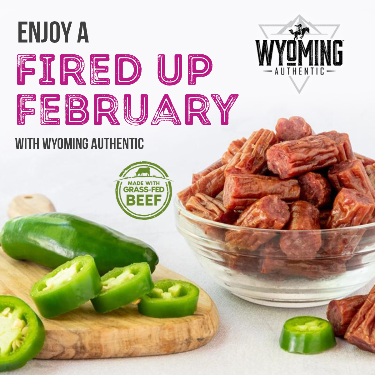 WyomingBeef's tweet photo. It’s February, which means it’s the perfect time to get spicy with our Fired Up Jalapeño Beef Snacks! Coming in both beef bites and sticks, these gourmet snacks take the word “kick” to a whole new level!

Order TODAY: https://t.co/j6xGYSeKF3 https://t.co/6fHwWv6gFI