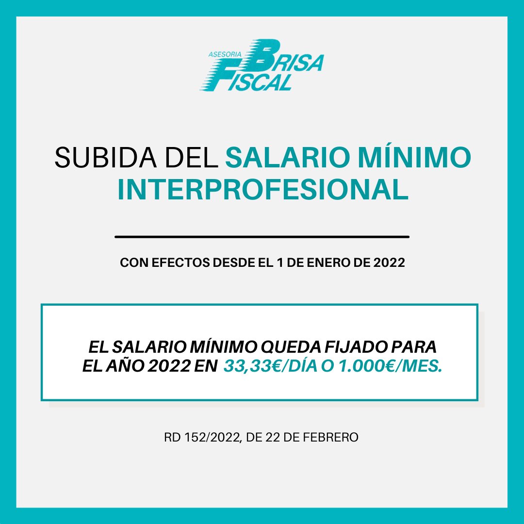 BRISAFISCAL's tweet image. Publicado en el BOE el SMI año 2022. La subida tiene efectos desde el 1 de enero de 2022, por lo que habrá que abonar, si fuera el caso, los salarios dejados de percibir por los trabajadores en lo que llevamos de año. 
Esperamos que sea de su interés.

#SMI #Salario #Trabajadores