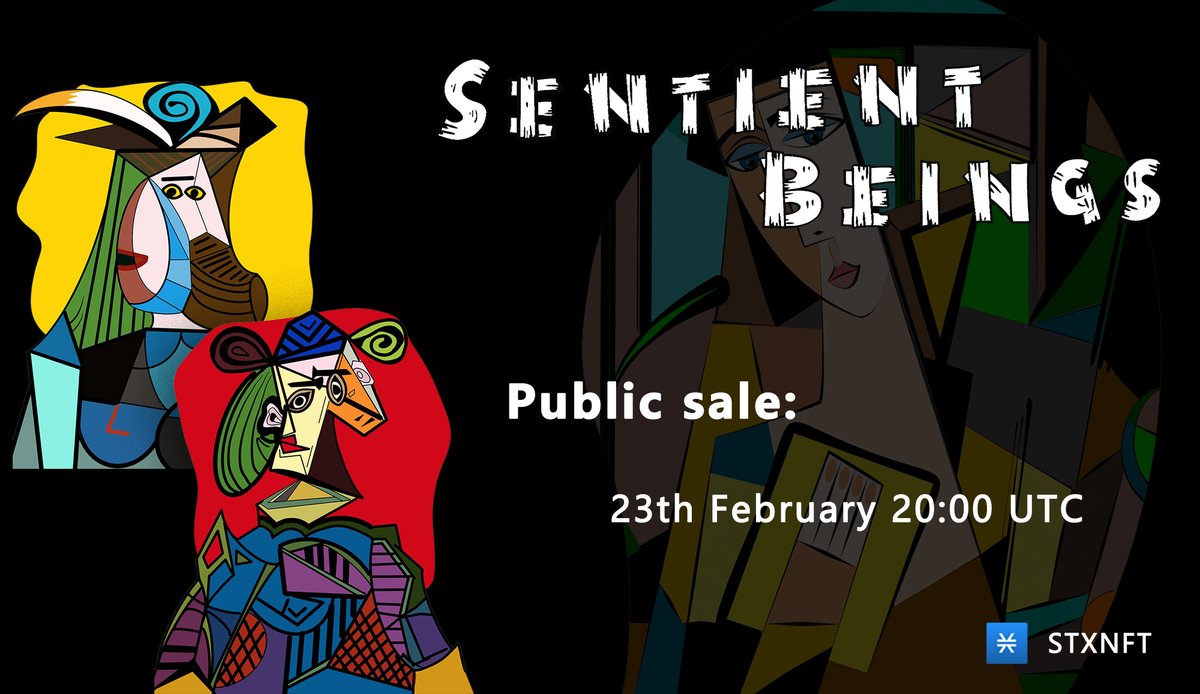 🥳MINT ANNOUNCEMENT🥳
 
Public sale:23th February 20:00 UTC

Sentient Beings 1.0 will be on sale soon.
👇👇👇
create.stxnft.com/collection/sen…

<a href="/Stacks/">stacks.btc</a> <a href="/stxnft/">stxnft.com is now Gamma.io</a> <a href="/muneeb/">muneeb.btc</a>