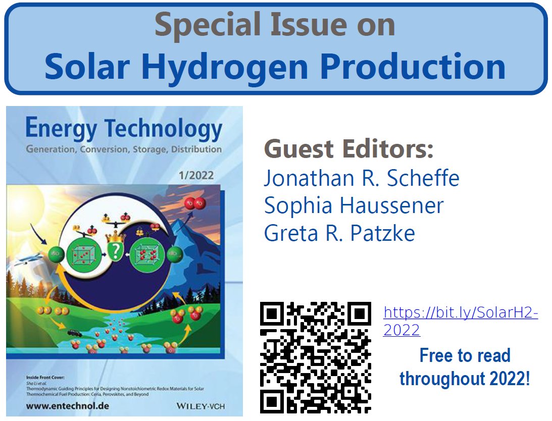 lrese_epfl's tweet photo. The special issue on Solar Hydrogen Production in @EnergyTechnol guest edited with Jonathan Scheffe @UF &amp; @PatzkeGroup @UZH_Chemistry is out. Filled with contributions covering photocatalytic, photoelectrochemical &amp; solar thermochemical approaches. Enjoy! https://t.co/w7I1d54ZcM https://t.co/xfSASn0eP1