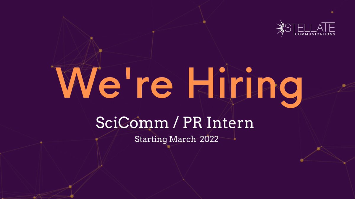 Caitlin Vander Weele, PhD (@caitvw) on Twitter photo PAID INTERNSHIP 💸🧠✨ <a href="/stellatecomms/">Stellate Communications</a> is looking for a UG-level science communicator! Part-time role starting in March (~10 hrs per week) that will become full-time for Summer. Remote, flexible.
Email your CV & writing sample to caitlin@stellatecomms.com & gabi@stellatecomms.com PAID INTERNSHIP 💸🧠✨ <a href="/stellatecomms/">Stellate Communications</a> is looking for a UG-level science communicator! Part-time role starting in March (~10 hrs per week) that will become full-time for Summer. Remote, flexible.
Email your CV & writing sample to caitlin@stellatecomms.com & gabi@stellatecomms.com