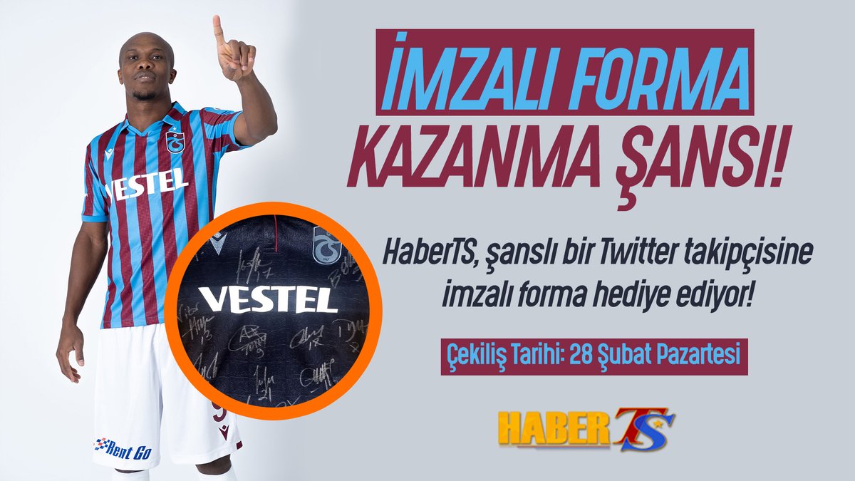 HaberTScom's tweet photo. HaberTS, bir şanslı takipçisine imzalı forma hediye ediyor! 

Yapman gereken şey bu tweeti RT yapmak ve HaberTS'yi takibe almak. 

28 Şubat Pazartesi günü şanslı takipçimizi canlı yayında açıklıyoruz. 🔴🔵 https://t.co/HAfbiew4bK