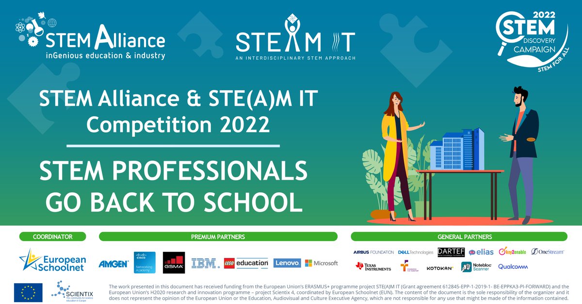 stemalliance_eu's tweet photo. Read about the @stemalliance_eu &amp; #STEAMIT_project #SDC22 “STEM Professionals Go Back to School” competition!

🔎 Until 30 April, visit the STE(A)M IT portal &amp; discover how to organise memorable #STEMcareer talks and activities for your students!🤩
🔗Info https://t.co/l6sfhX51Iy https://t.co/Qk8AvuvQK2