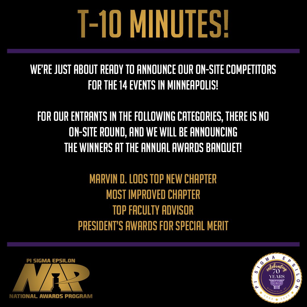 Just about that time!  Reminder - for our events without an on-site component, we will be announcing the winners at the annual Awards Banquet in Minneapolis!