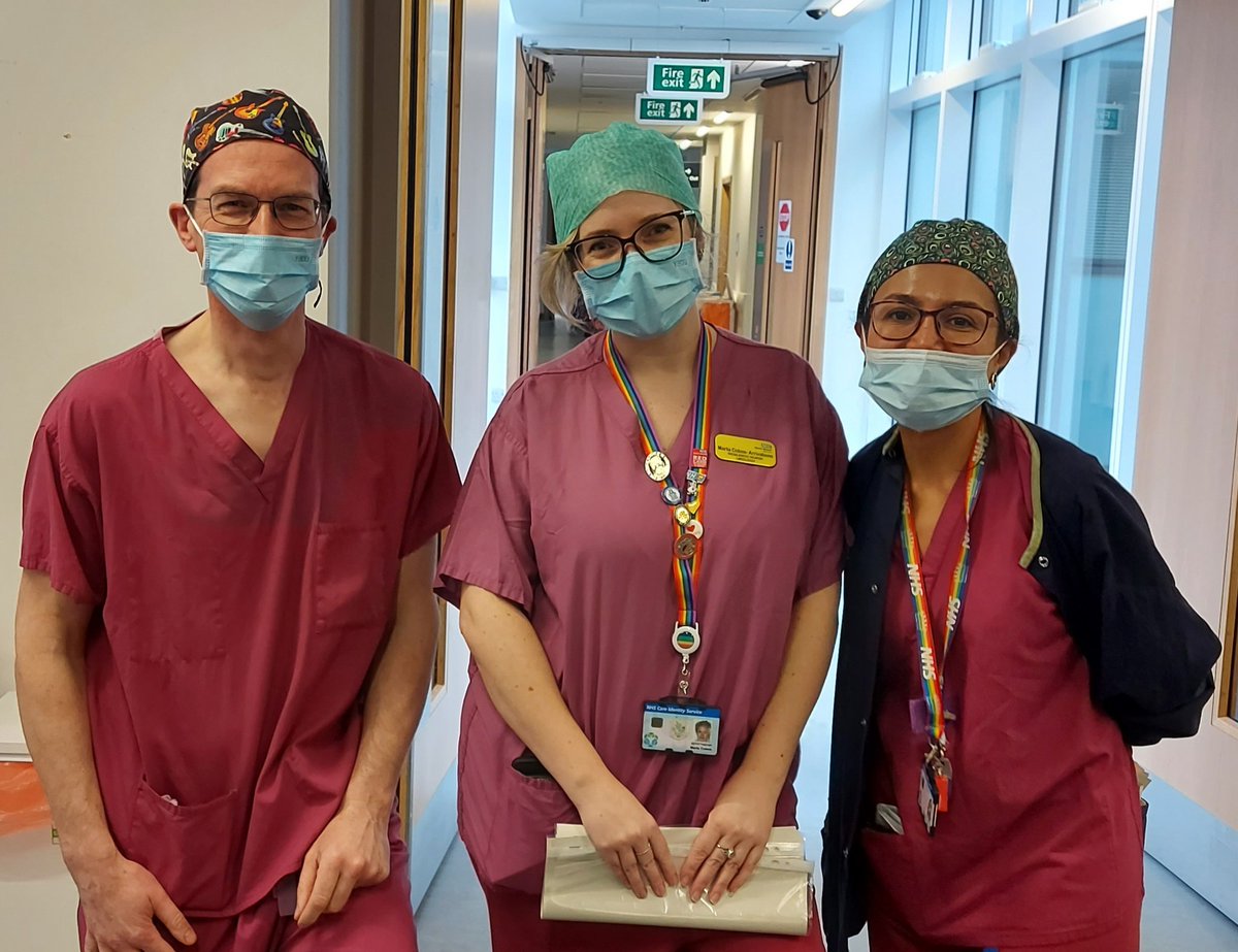 MarcusDrakeUrol's tweet photo. Flume catheter study funded by @NIHRresearch RfPB started today. It has been a long haul, with many milestones yet to pass, but we are GO!! Here is the first catheter used in study, placed by @CarolinaOchoaV (right) with heroic research nurse Marta @icsoffice @BAUSurology https://t.co/C1frS59wnm