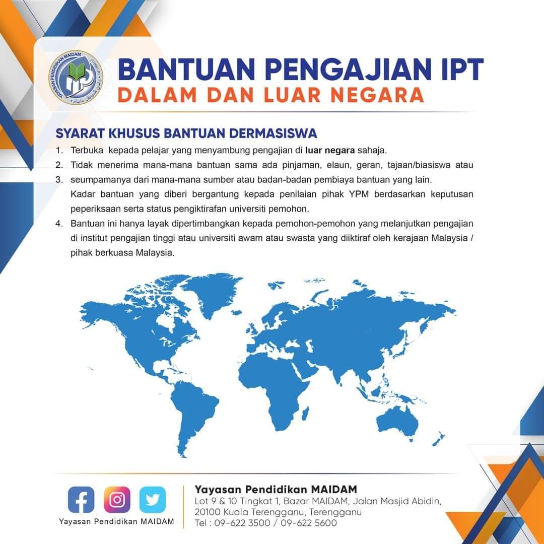 YBCikguWHapandi's tweet photo. 𝐌𝐀𝐊𝐋𝐔𝐌𝐀𝐍 𝐔𝐍𝐓𝐔𝐊 𝐏𝐄𝐋𝐀𝐉𝐀𝐑 𝐓𝐄𝐑𝐄𝐍𝐆𝐆𝐀𝐍𝐔 ‼️
 Bantuan Lanjutan Zakat IPTA/IPTS Dalam &amp; Luar Negara kini telah dibuka.

Untuk memohon, boleh layari laman web berikut :
📌 https://t.co/7HnBZcAtav

Tarikh permohonan dibuka : 
16 Februari sehingga 16 Mei 2022 https://t.co/hPtQ9A3Gu1
