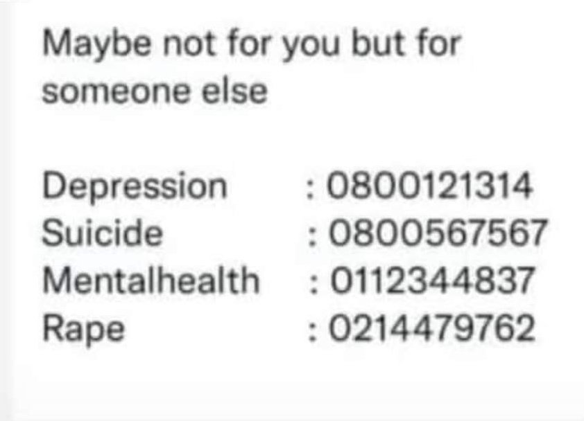 TheRealest201's tweet photo. Ricky Rick | Chris Excel | Patrick Shai | Tira | Casper Nyovest...Guys let's retweet this numbers. You might not need them but someone might!🤞🏼😔😔😔 https://t.co/0zbxKSOnVV