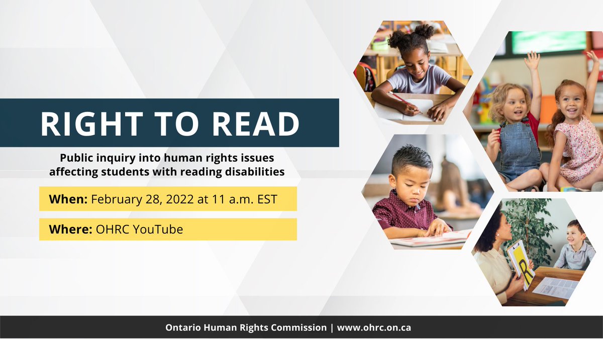 OntHumanRights's tweet image. Meaningful access to education includes the right to learn to read. Reading is the foundation for success in school, work and life. The OHRC will release its #RightToRead report on February 28. bit.ly/3yOqZ7y