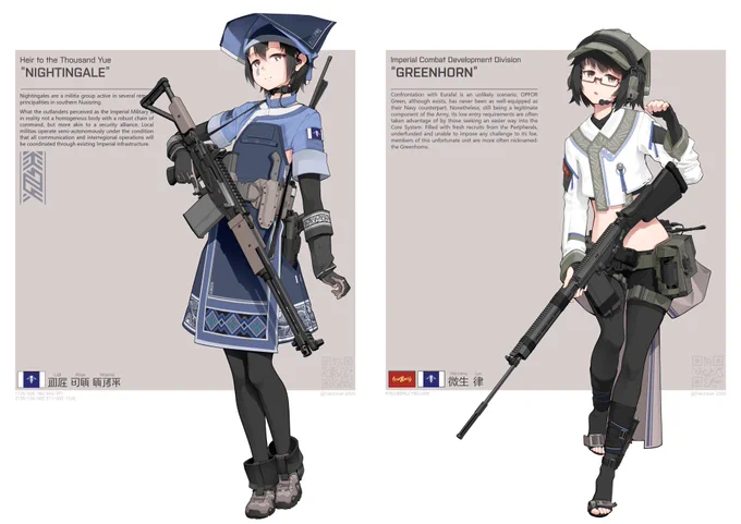 Happy old drawing repost time😊

This time the Yanrong daughterus, Lidi ahye-Yesemo and Weisheng Lyu;
This can also be used for Q&amp;A around Yesemo and Lyu I guess, and lore-dump on Yanrong-related stuff maybe🤔 #NusisringTactical 