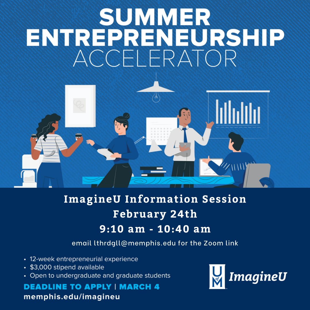 UofMCrewsCenter's tweet photo. Curious about ImagineU? Join our Zoom Information Session this Thursday morning for more details. Email lthrdgll@memphis.edu to get the Zoom link and bring all of your questions! https://t.co/hra1m4c7ts