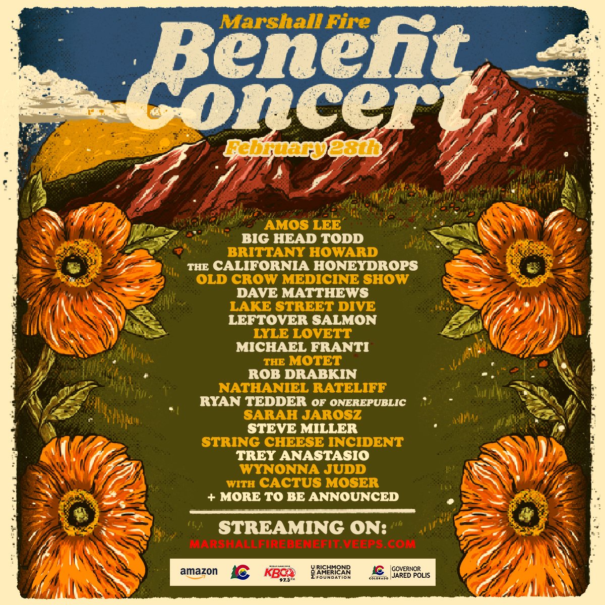 GovofCO's tweet image. This virtual benefit concert captures the true spirit of Colorado - when our friends and neighbors face the difficult challenge of rebuilding after the Marshall Fire, we step up to provide real relief to those in need.

Tickets can be purchased for $10 at marshallfirebenefit.veeps.com.
