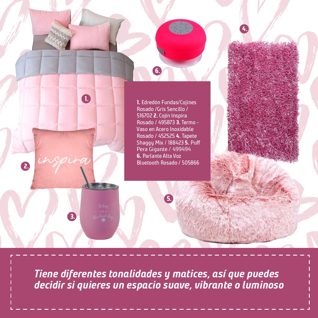 Homecenter_co's tweet photo. Celebra con nosotros el día del color rosado 💖, un color que tiene un montón de posibilidades --> https://t.co/kKihCPRdWQ para ser utilizado en la decoración de interiores🏡. Cuéntanos si ya lo utilizas y te encanta 🙋🏻♀️🙋🏻.
#Homecenter #DecoIdeas #ColorRosado https://t.co/L8ayuIHlTb