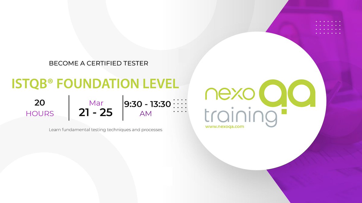 nexoQA's tweet photo. ¡Our annual call in English for the course ISTQB® Foundation Level!

Participate in our unique open call and get certified as a tester.

#nexoQA #training #istqbcertification #qa #testing https://t.co/DFqIJMSrVf