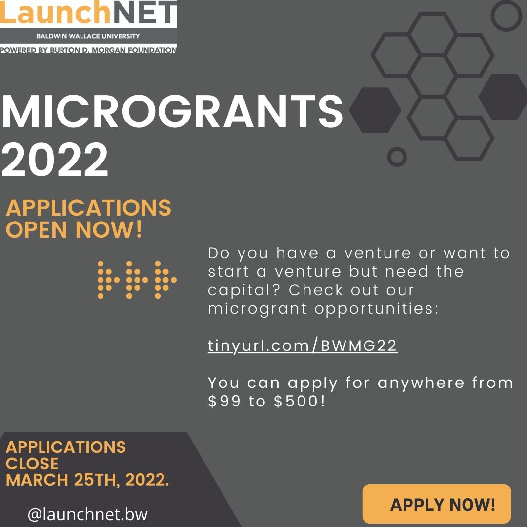 Starting a business but need funding? Apply for a Microgrant! The Microgrant Program that is dedicated to helping students fund business ventures. Applicants have the opportunity to receive $99- $500! Applications open now! #launchnet #microgrants #entrepreneurship