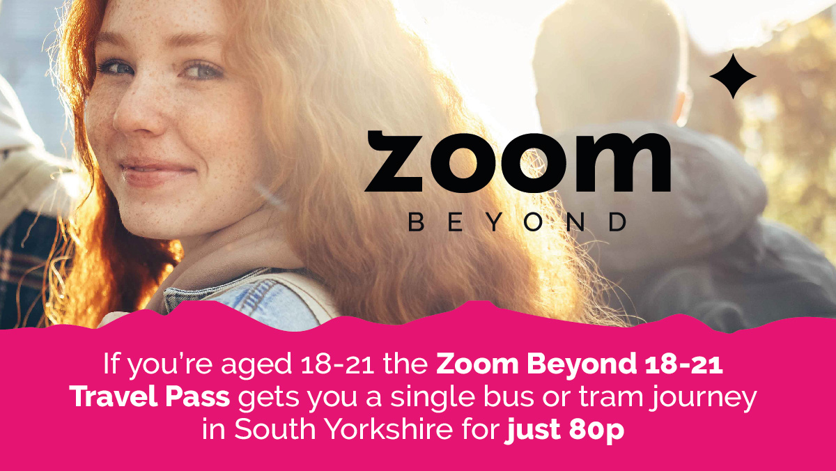 TravelSYorks's tweet photo. To infinity, and beyond! Well, anywhere in South Yorkshire...because if you’re aged 18-21 a #ZoomBeyond Travel Pass will get you any single bus or tram journey in the region for just 80p. Apply now, and go further: https://t.co/RMI0U30nhH https://t.co/sFpqMw657S