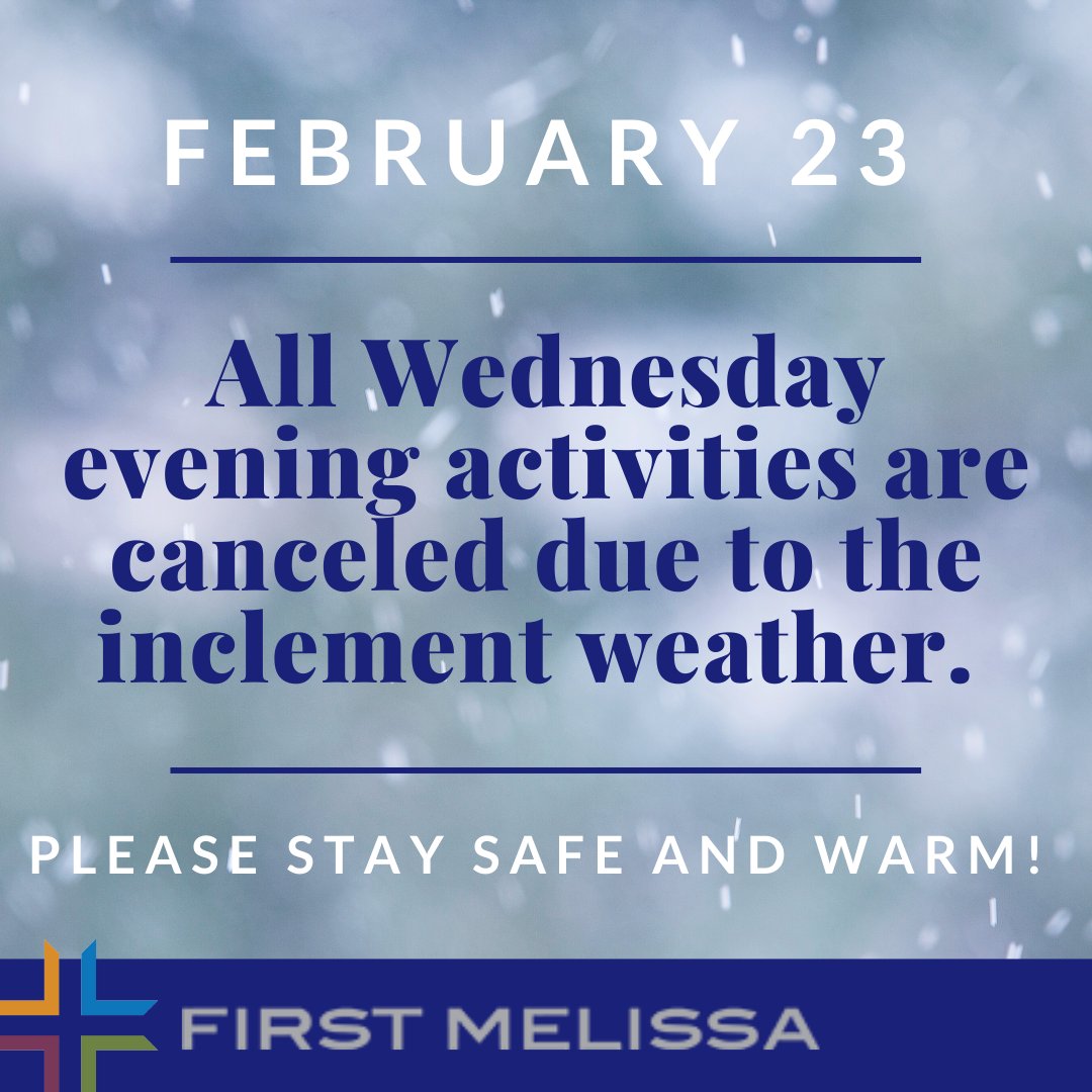FMStudentsMin's tweet photo. TONIGHT'S activities are CANCELED. 
Reality Conference (Friday-Saturday) is still a go, and any changes will be announced on social media and via email. Please, stay safe and stay warm. We will see you Sunday! ❄ https://t.co/riOca1JKxI