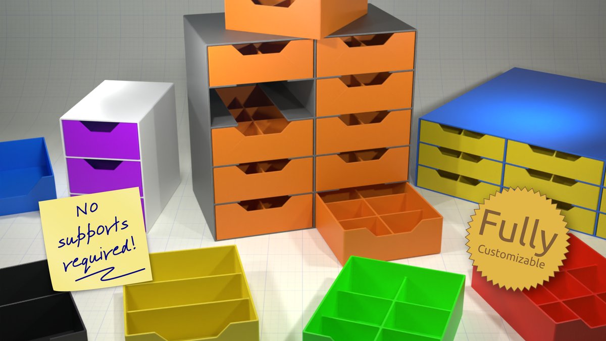 code_and_make's tweet image. A fully customizable, 3D printable drawer system. Our latest free design on @Thingiverse: thingiverse.com/thing:5259832 #3dprinted #3dprinting #thingalert