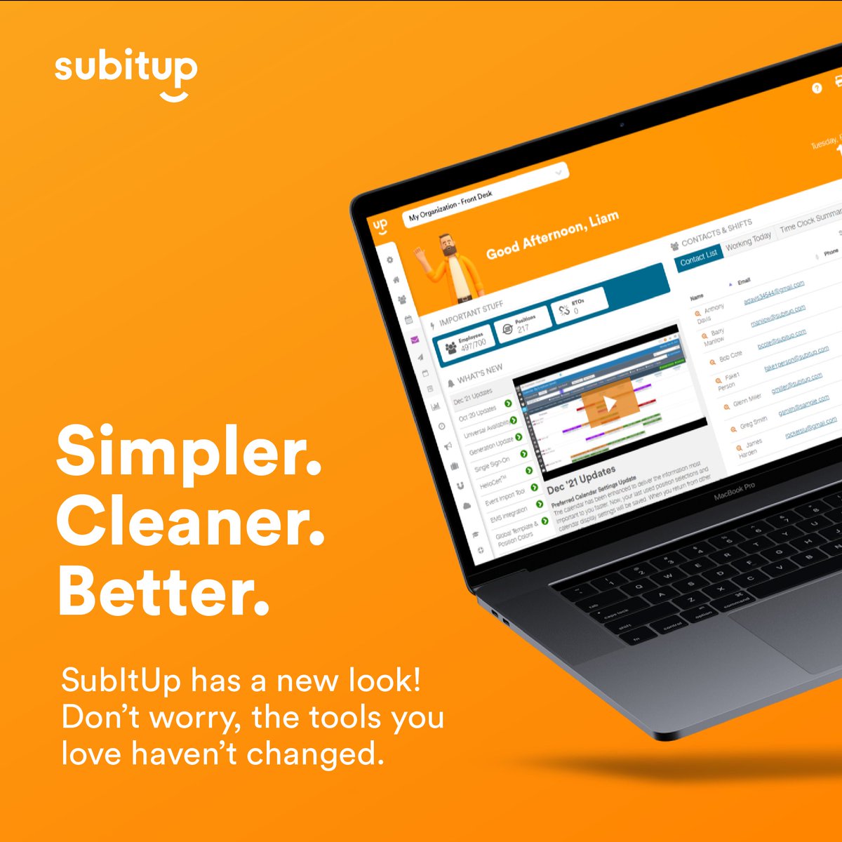 SubItUp's tweet image. We&apos;ve modernized the look and feel of the workforce management platform you love. Scheduling, time and attendance, payroll reporting - and so much more - has never looked better. #employeescheduling #workforcemanagement