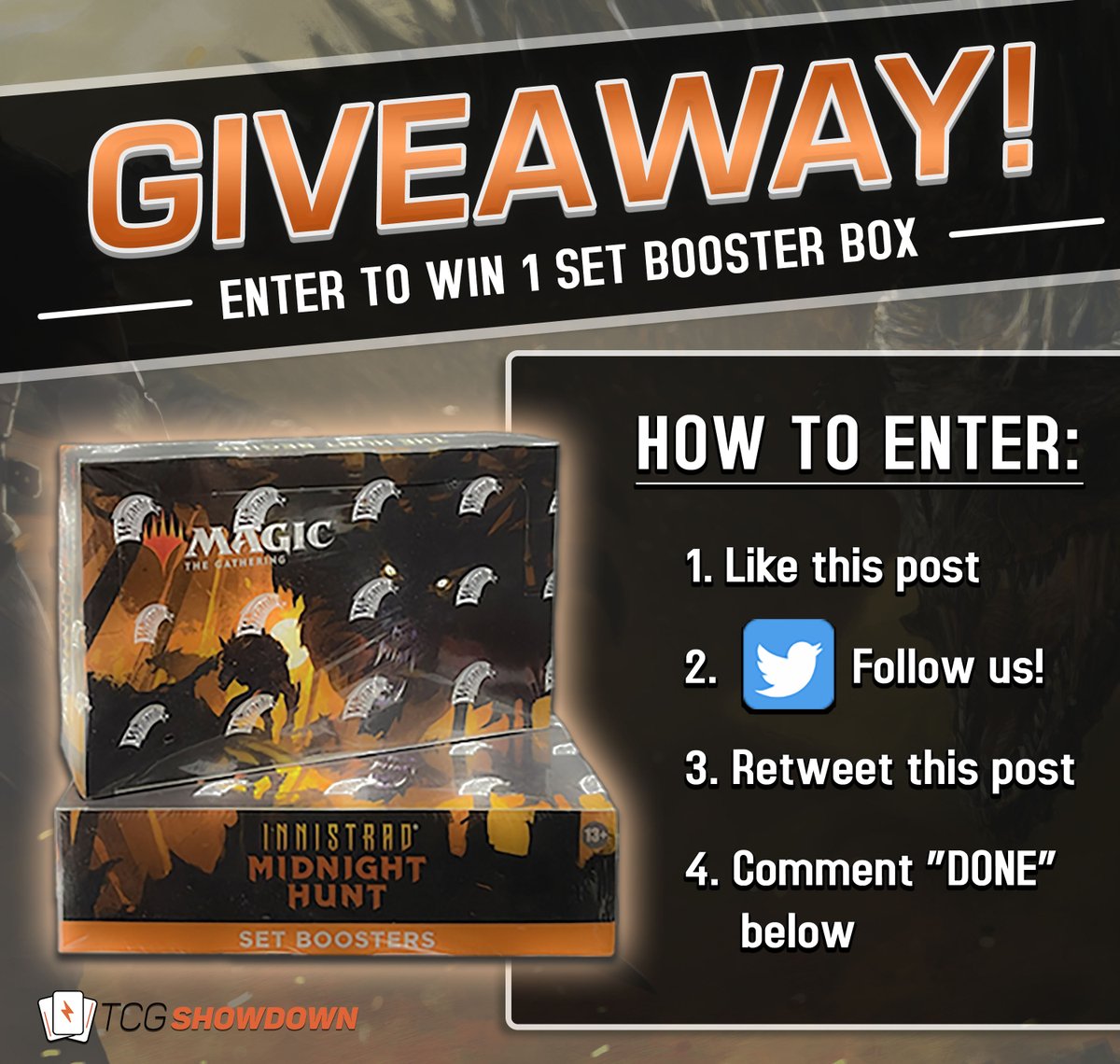 💥💥💥MTG GIVEAWAY!! DON'T MISS OUT‼️💥💥💥

👉WIN a set booster box of MTG Innistrad: Midnight Hunt!!✨

Winner will be announced March 2, 2022 at noon CST. Good luck everyone!! 😎🤙 

#magicthegathering #mtg #mtgarena #mtgaddicts #mtgcommunity #tcg #tcgshowdown