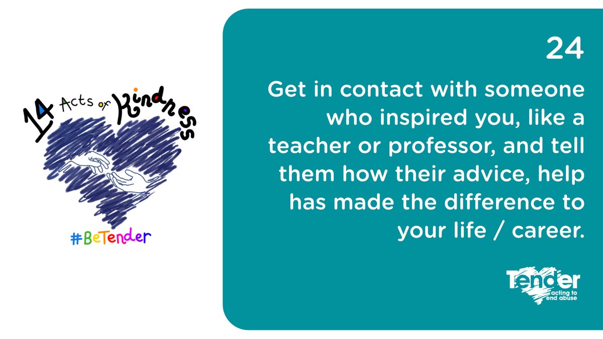 TenderUK's tweet photo. Today we're thanking those who helped you to become the wonderful person that you are today π
As one of your #14ActsOfKindness, write an email or message to thank them π this could be a teacher, youth leader, whoever helped you to #BeTender to yourself and others π https://t.co/VXSiBj9GAA