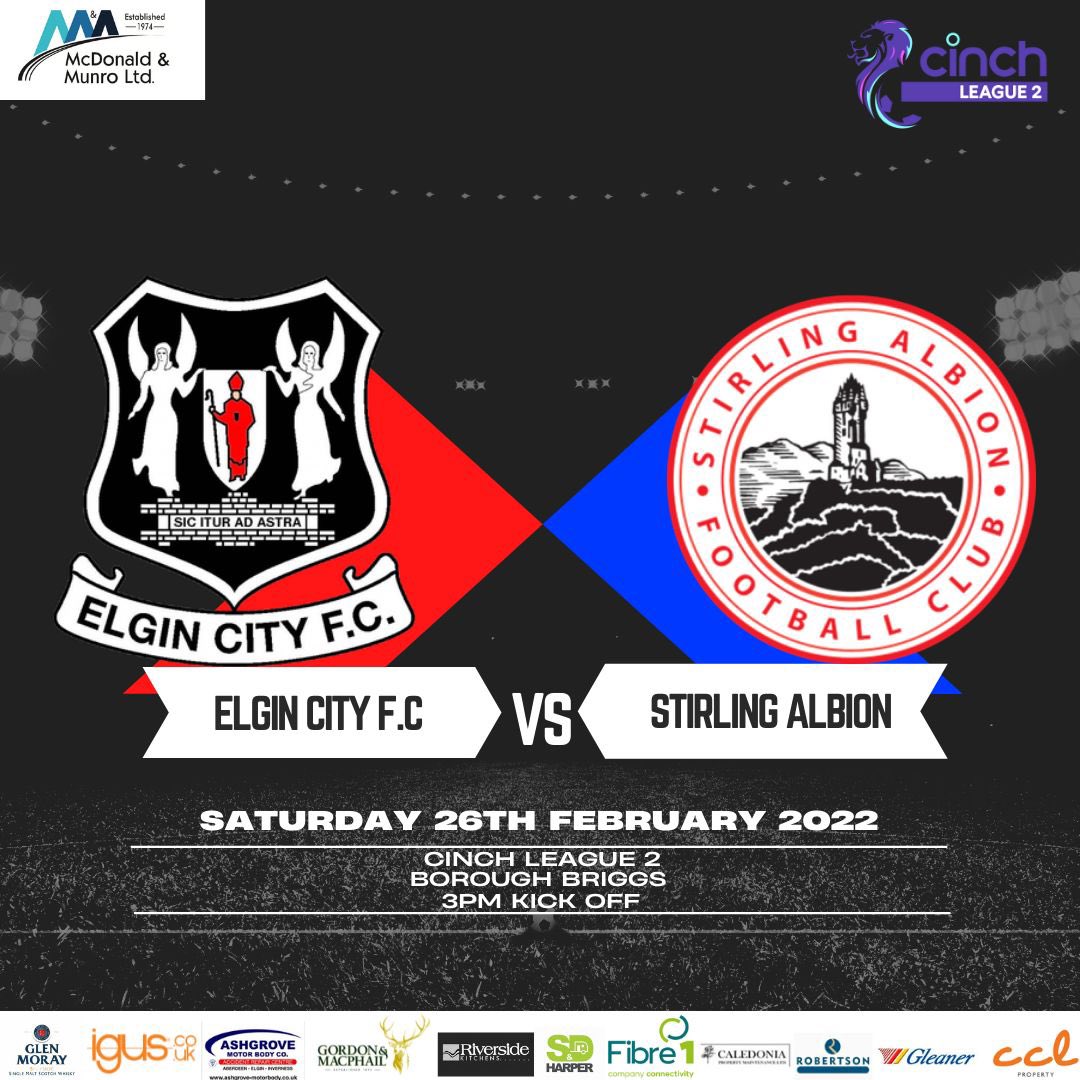 ElginCityFC's tweet photo. This Saturday we host Stirling Albion FC in Cinch League 2 ⚽️

We are fortunate enough to have one of the largest and most loyal fans in the lower leagues. Now more than ever we need your support to get behind the players and management team 🖤

See you Saturday 🏟 https://t.co/WXNYzVVBEb